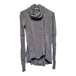 LA made Asymmetrical Cowl Neck Distressed Knit Sweater Gray - Size XS